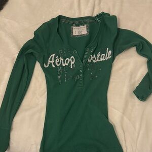 Aeropostale Green Long Sleeve Henley Top 2000s Vintage